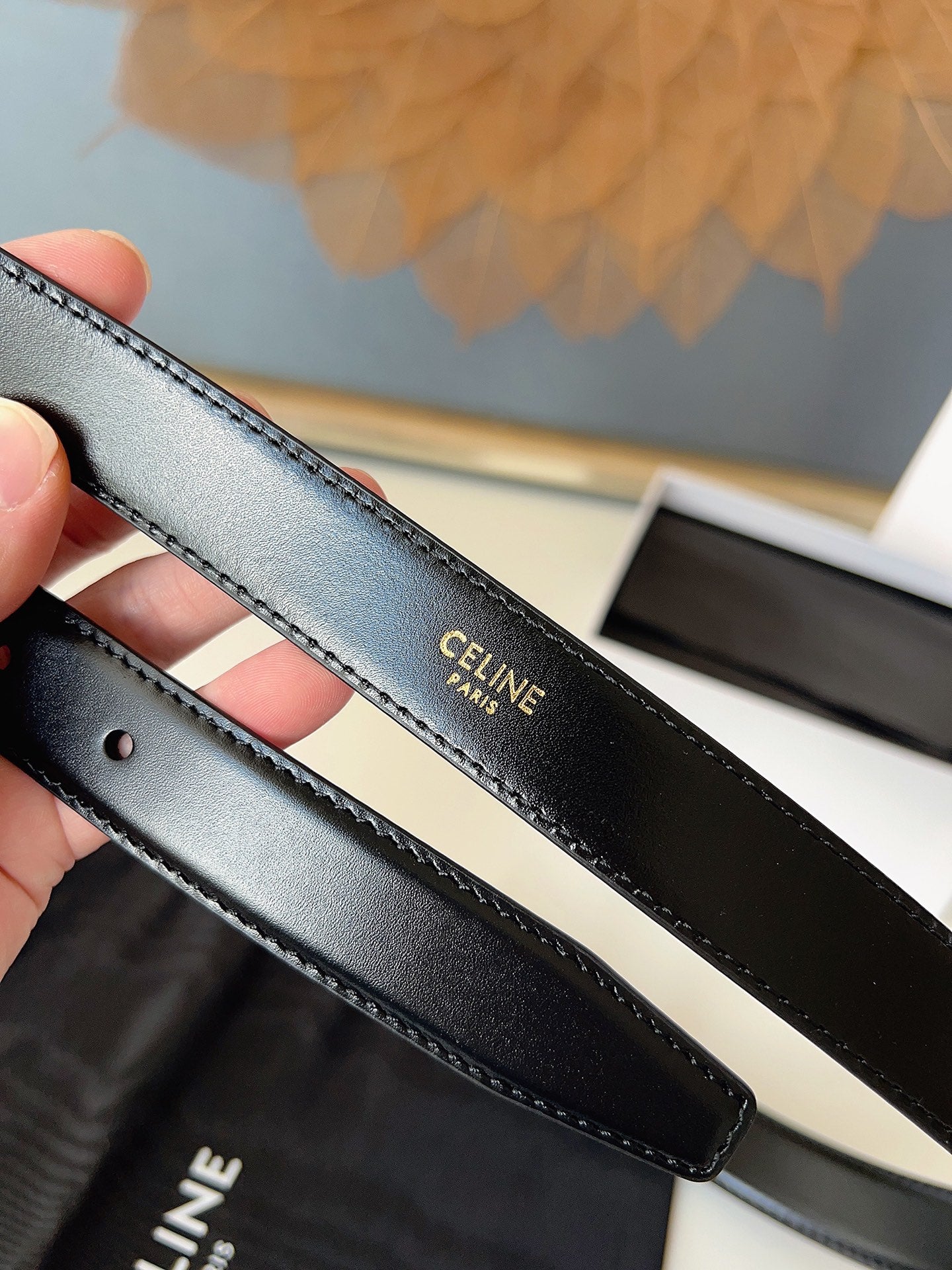 CL Gold 25mm Triomphe Belt Black Cowhide 616412