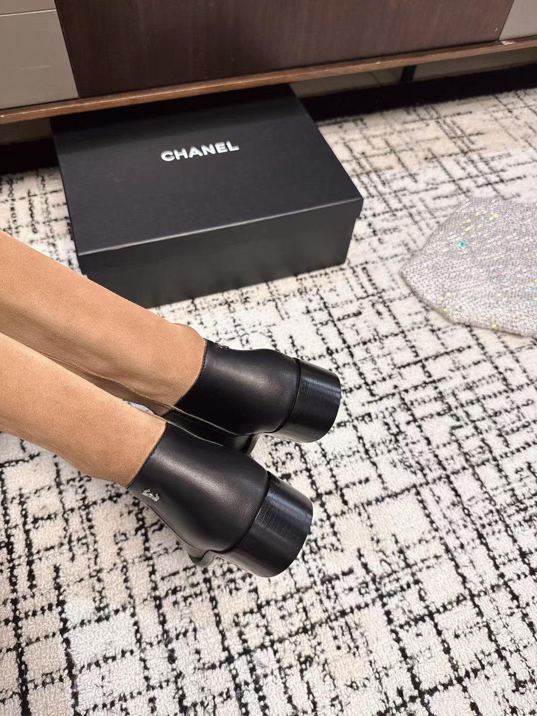 Chanel 25A Winter New Thigh Boots Black Brown Cowhide Mix Suede 393521