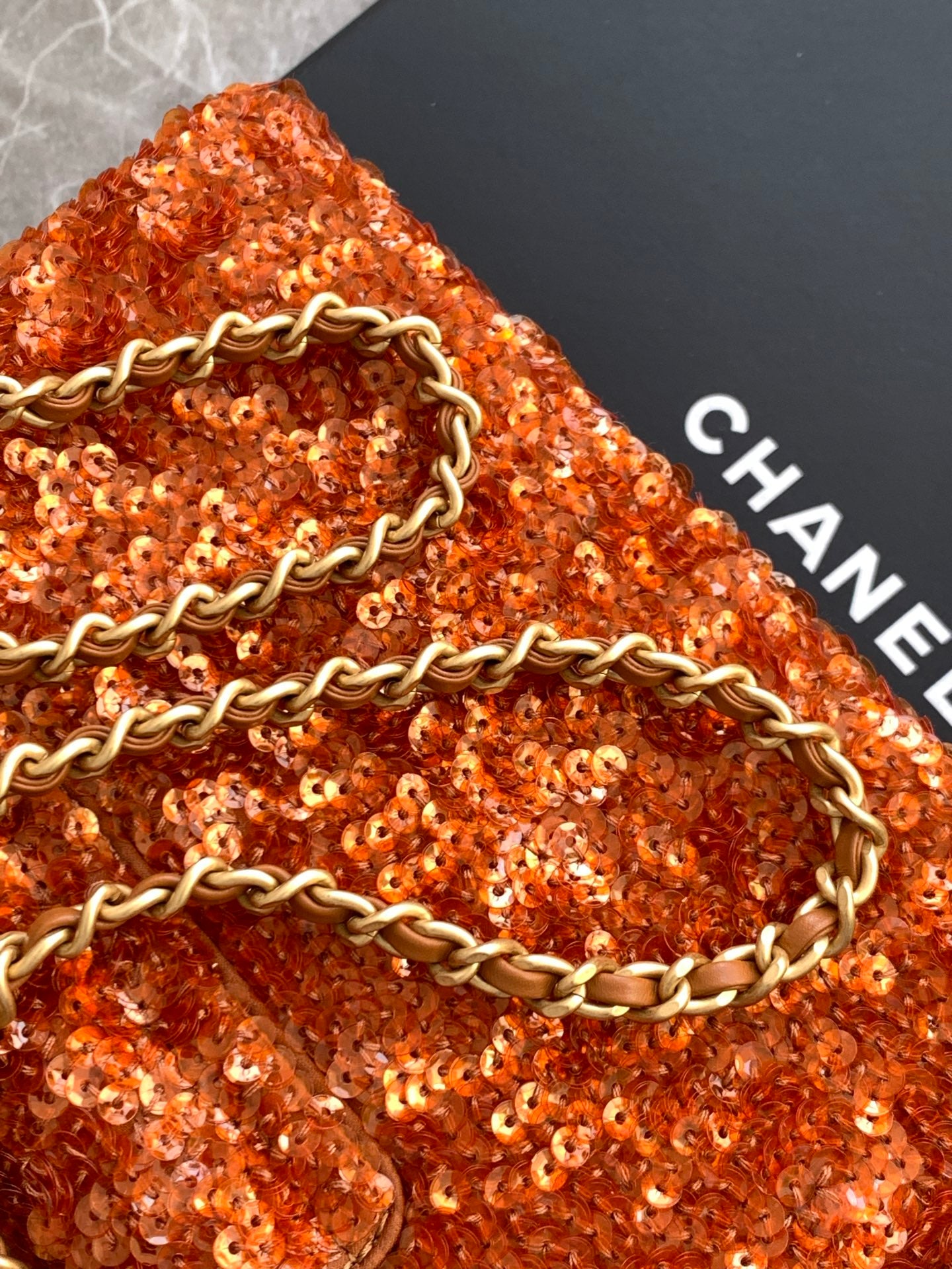 Chanel 2025 Kelly Bag 19cm Vibrant Orange Sequin Leather 319628