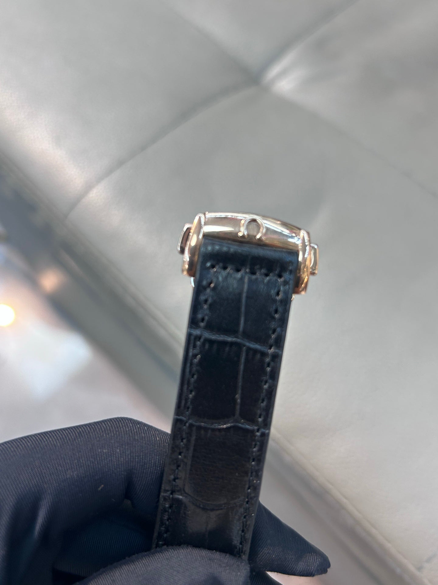 Omega Speedmaster Moonphase Watch 44.2 mm Rose Gold Case Black Leather Strap