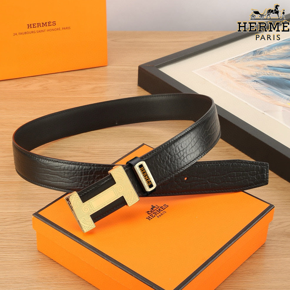 HM Constance Belt 38mm Black Togo Leather 619664