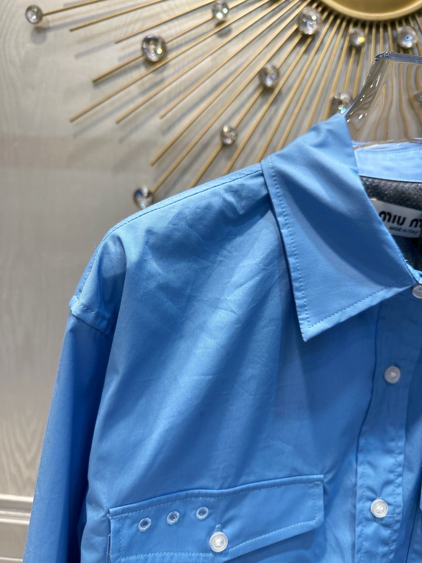 Miumiu 2026 Cropped Shirt Blue Cotton