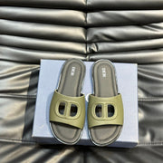CD D-CLUB SLIDE SLIPPER OLIVE-JUNIPER GRAINED CALFSKIN