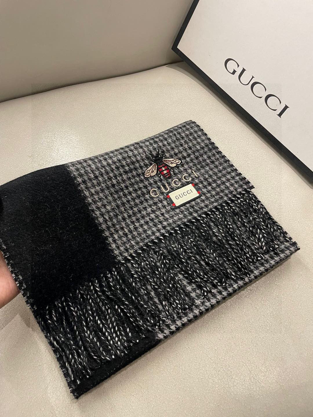 GG Double-Sided Scarf 180CM Black Cashmere 287525