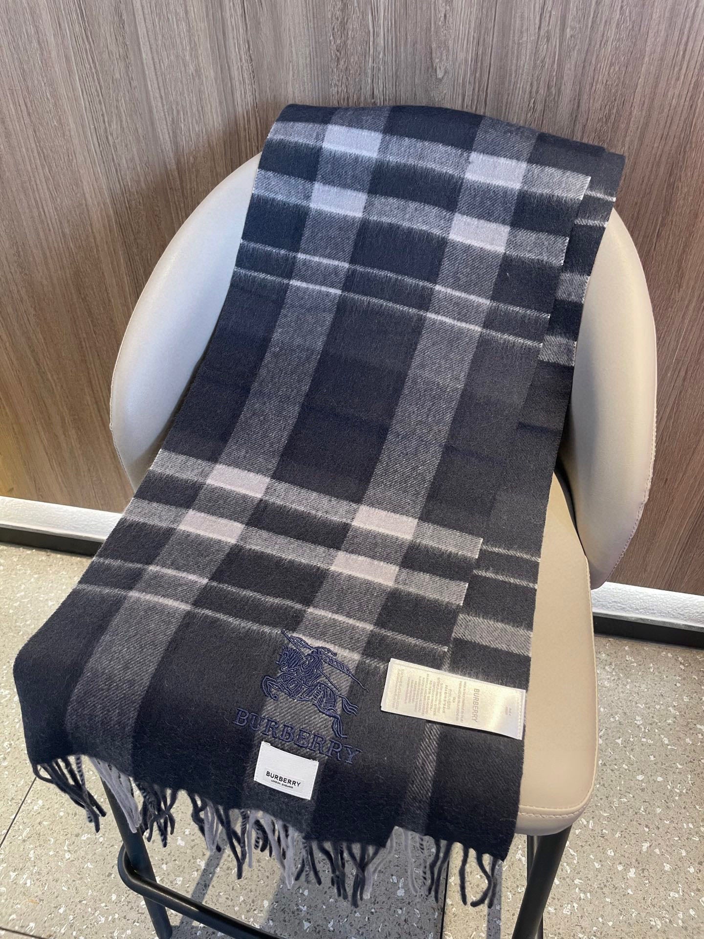 BBR Men's Scarf 200CM Dark Gray Blue Cashmere 293030