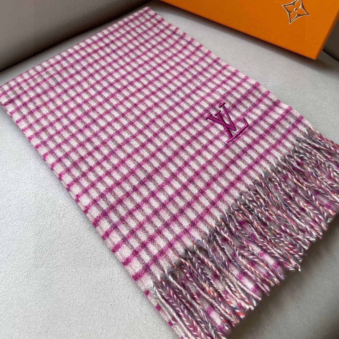 LV Embroidery Scarf 180cm Dark Pink Cashmere 967130