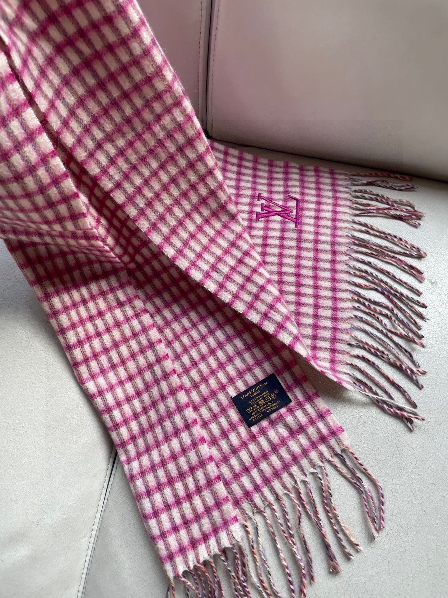 LV Embroidery Scarf 180cm Dark Pink Cashmere 967130