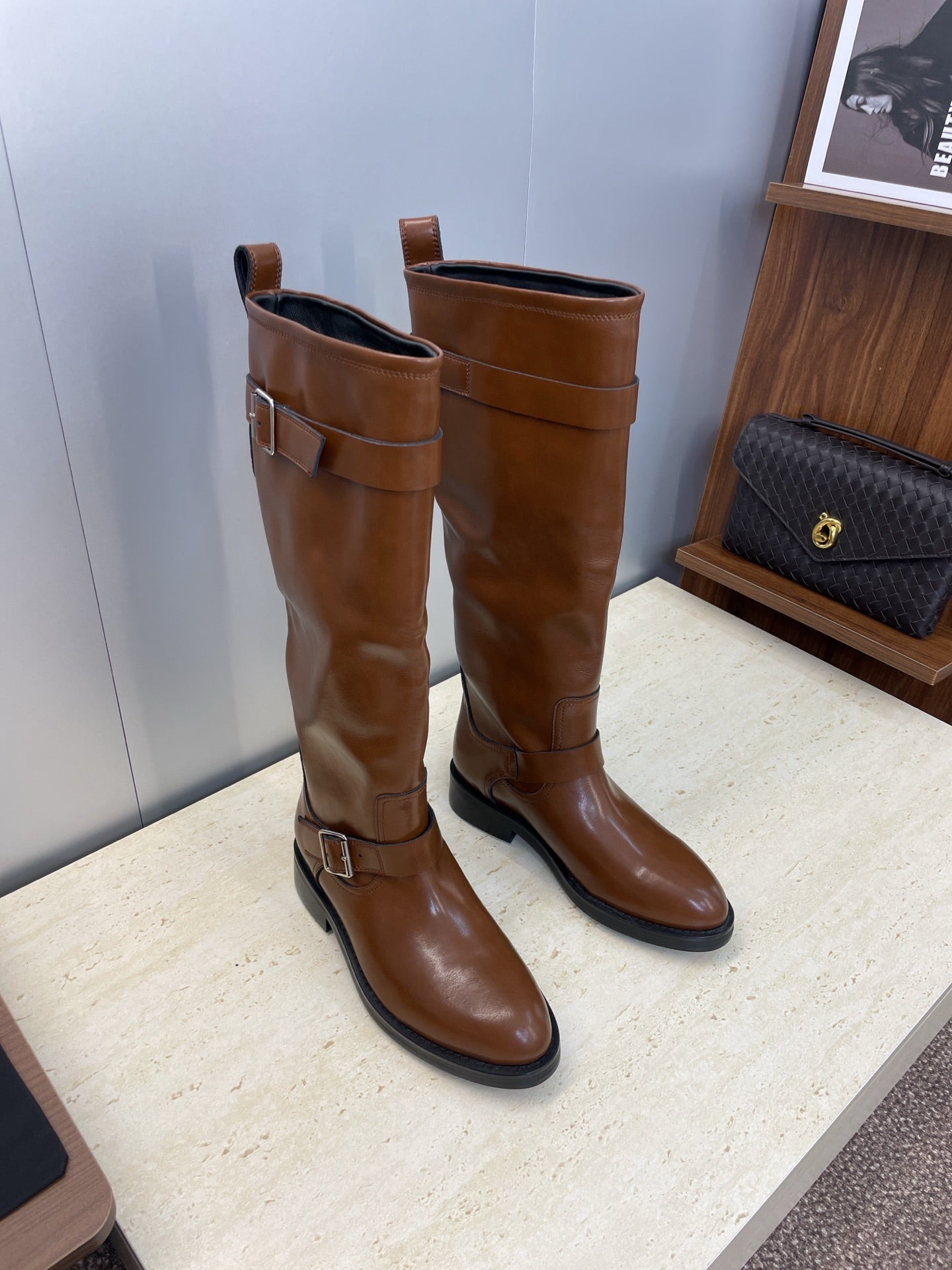 YSL 2025 Knee-High Boot Brown Calfskin 574006