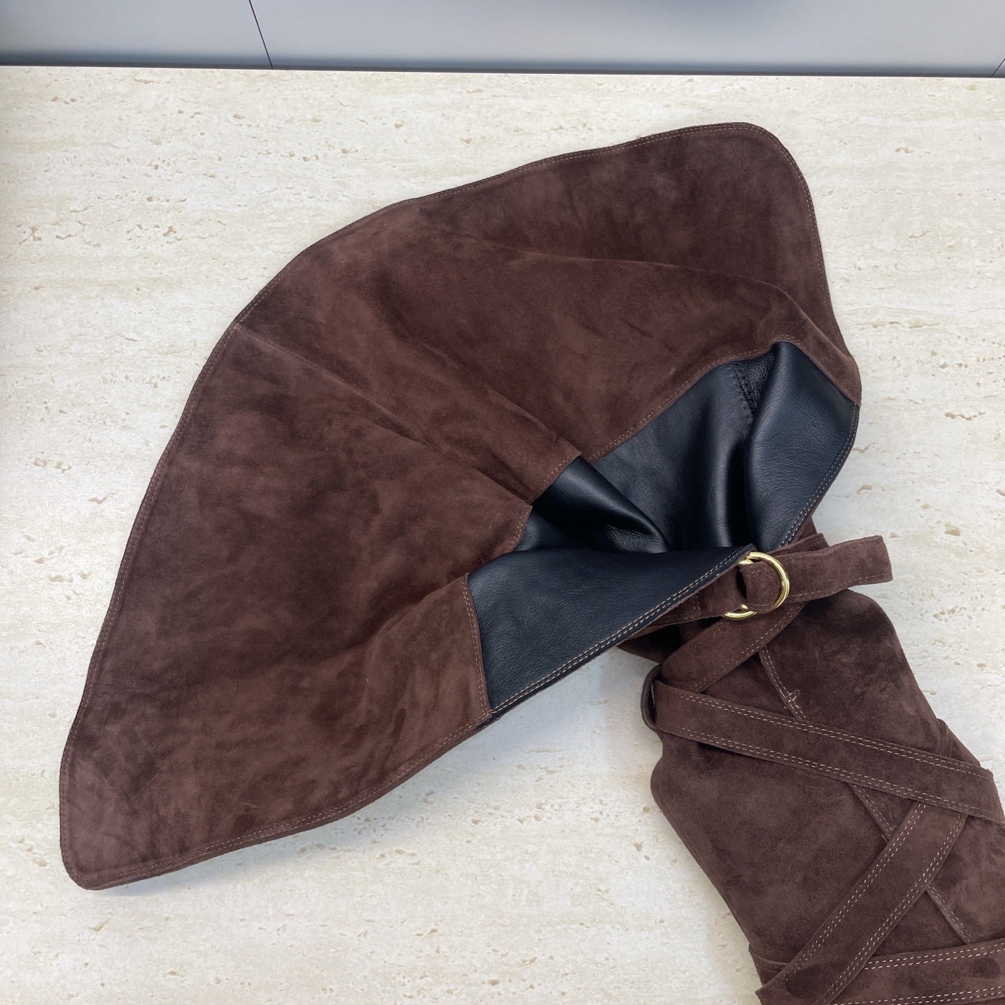 YSL 2025  Chunky Heel Pointed Toe Over-the-Knee Rider Boot Brown Suede 574019