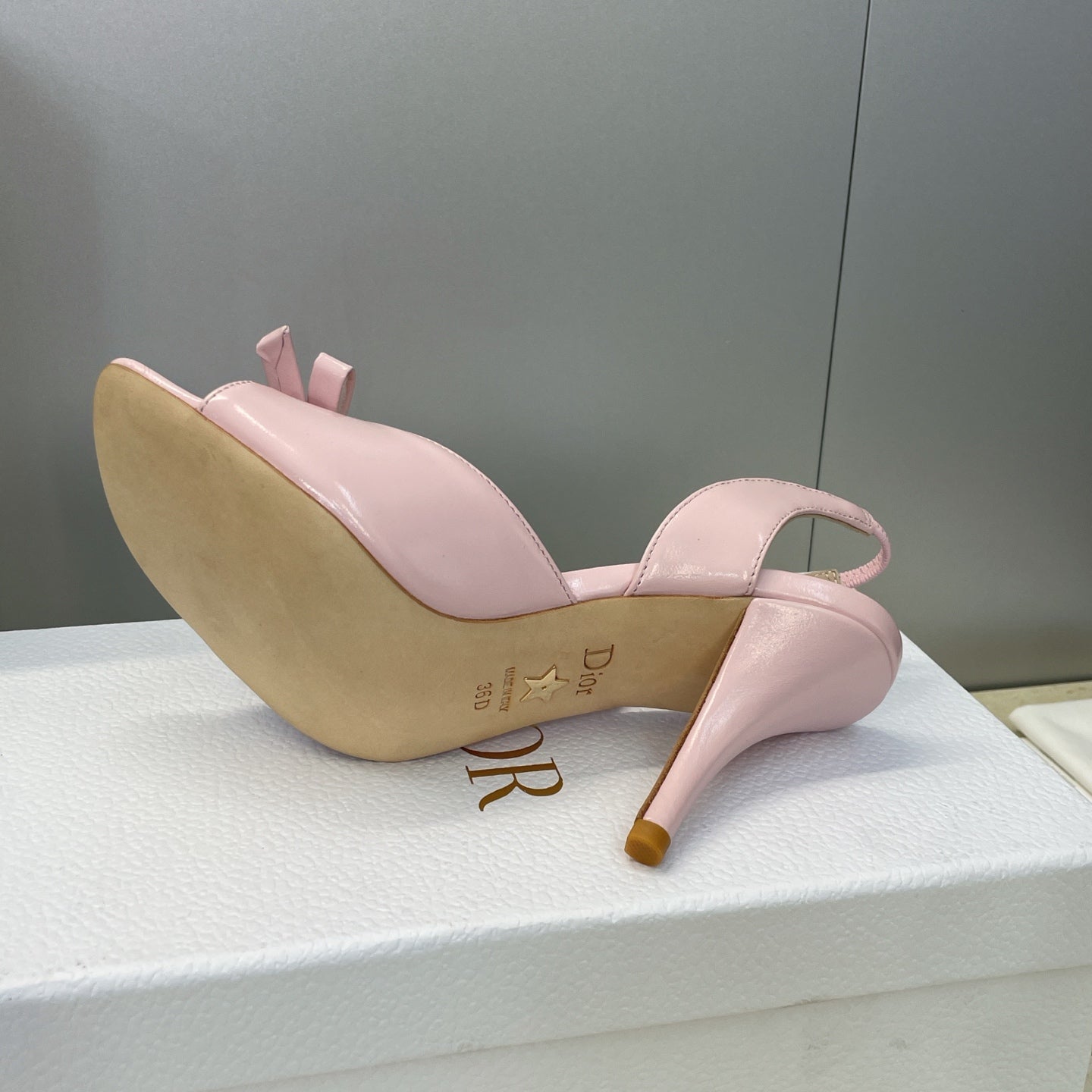 Dior 2026 Bow Heeled Slingback Sandal 75mm Pink Lambskin 607567