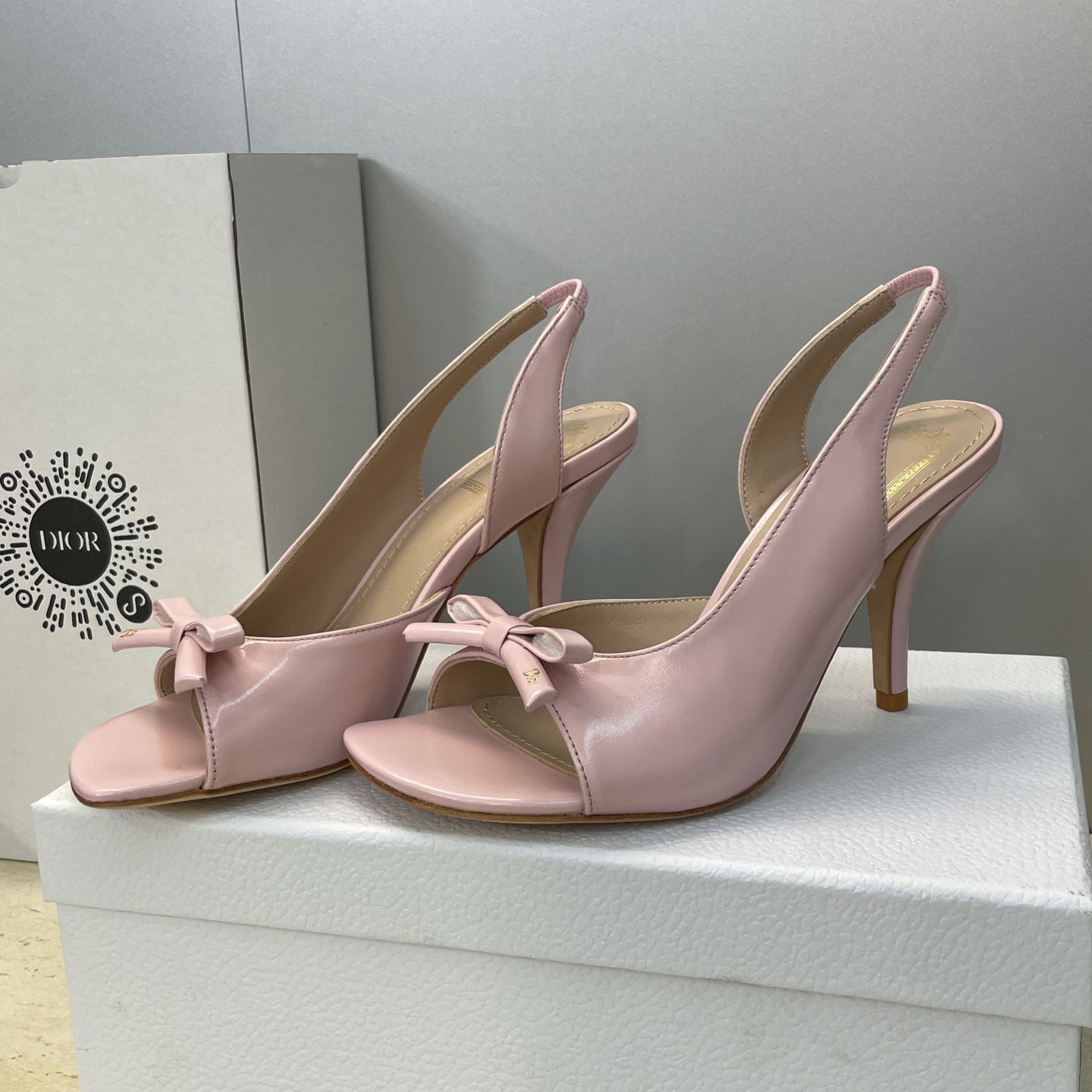 Dior 2026 Bow Heeled Slingback Sandal 75mm Pink Lambskin 607567