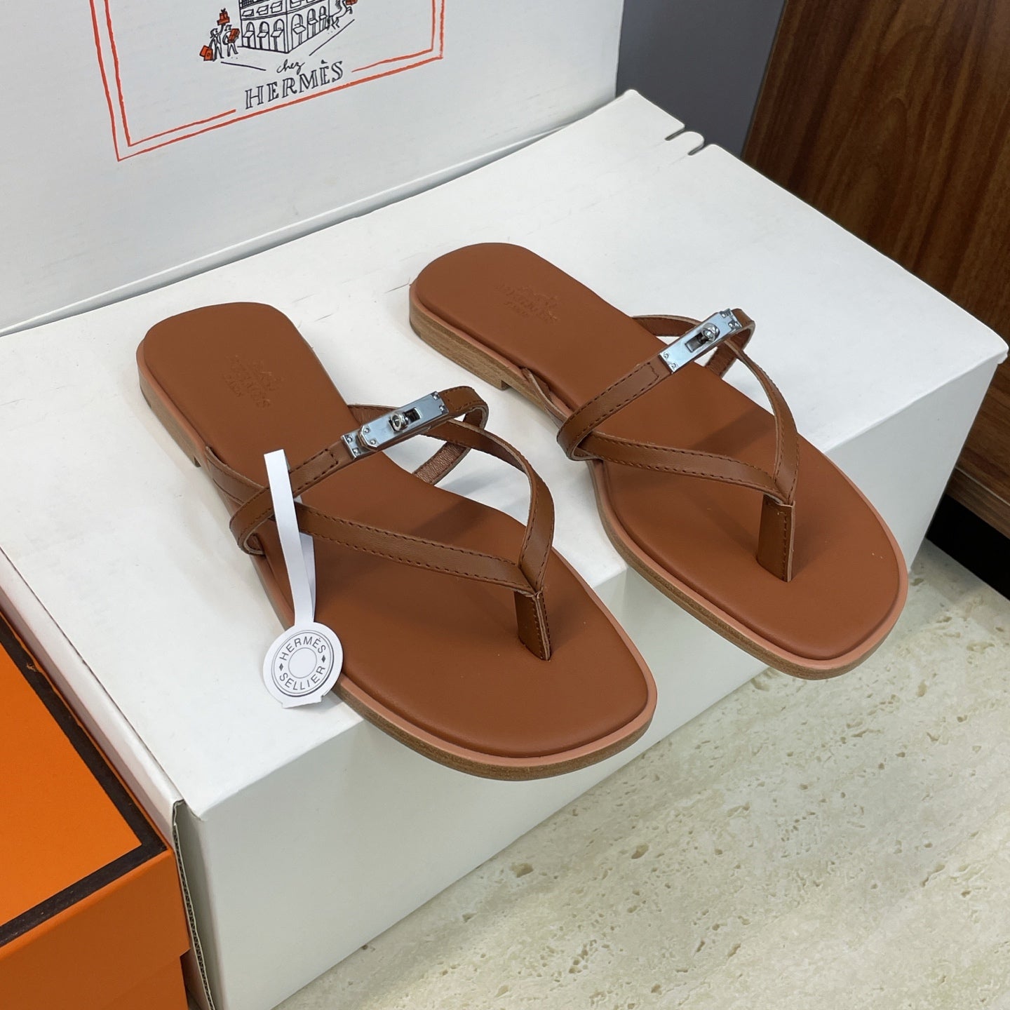 Hermes 2026 Miss Sandal Brown Leather Silver Buckle