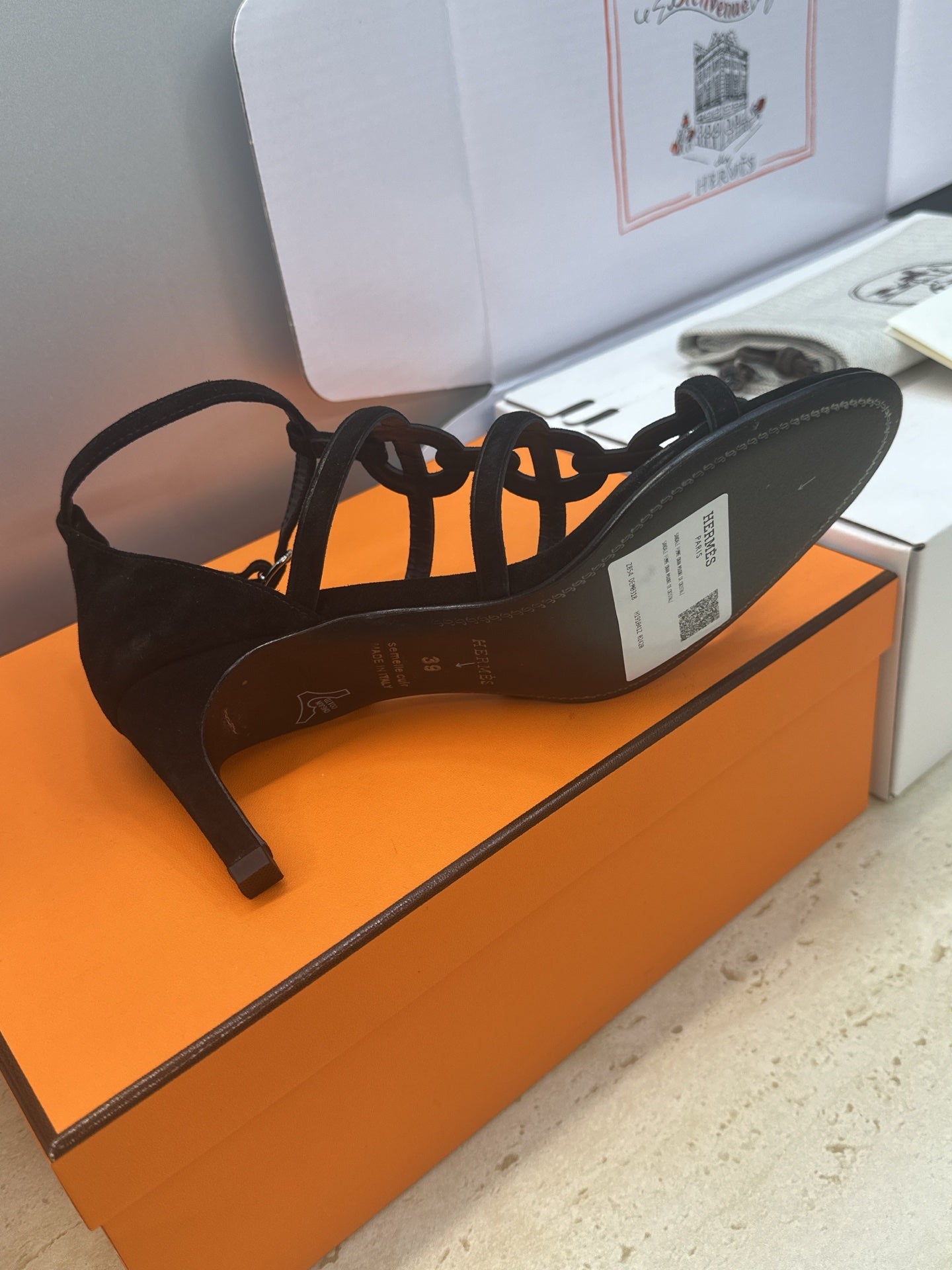 HM 26ss High Heels Sandals 70 Black Suede 633218