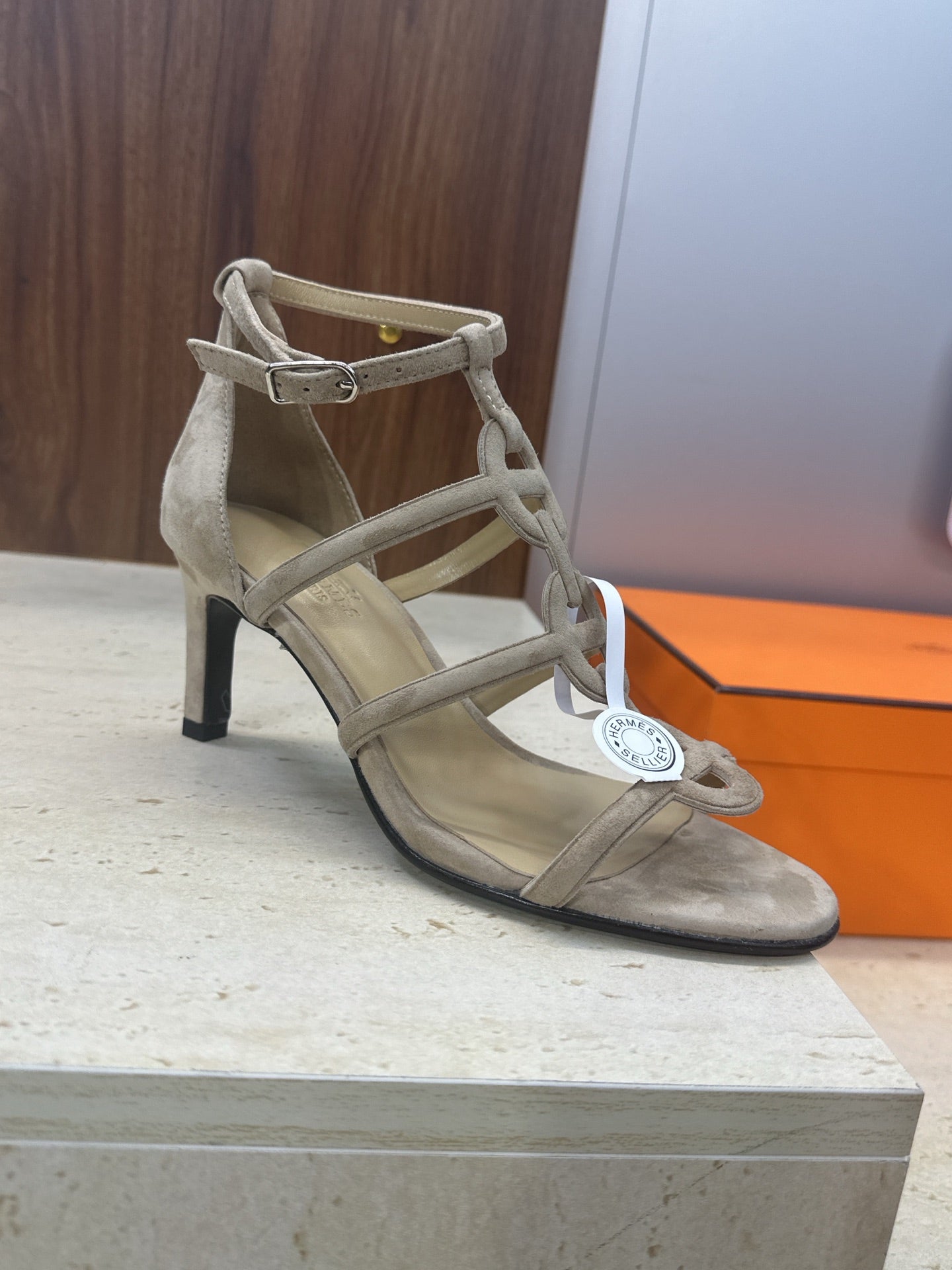 HM 26ss High Heels Sandals 70 Beige Suede 633220