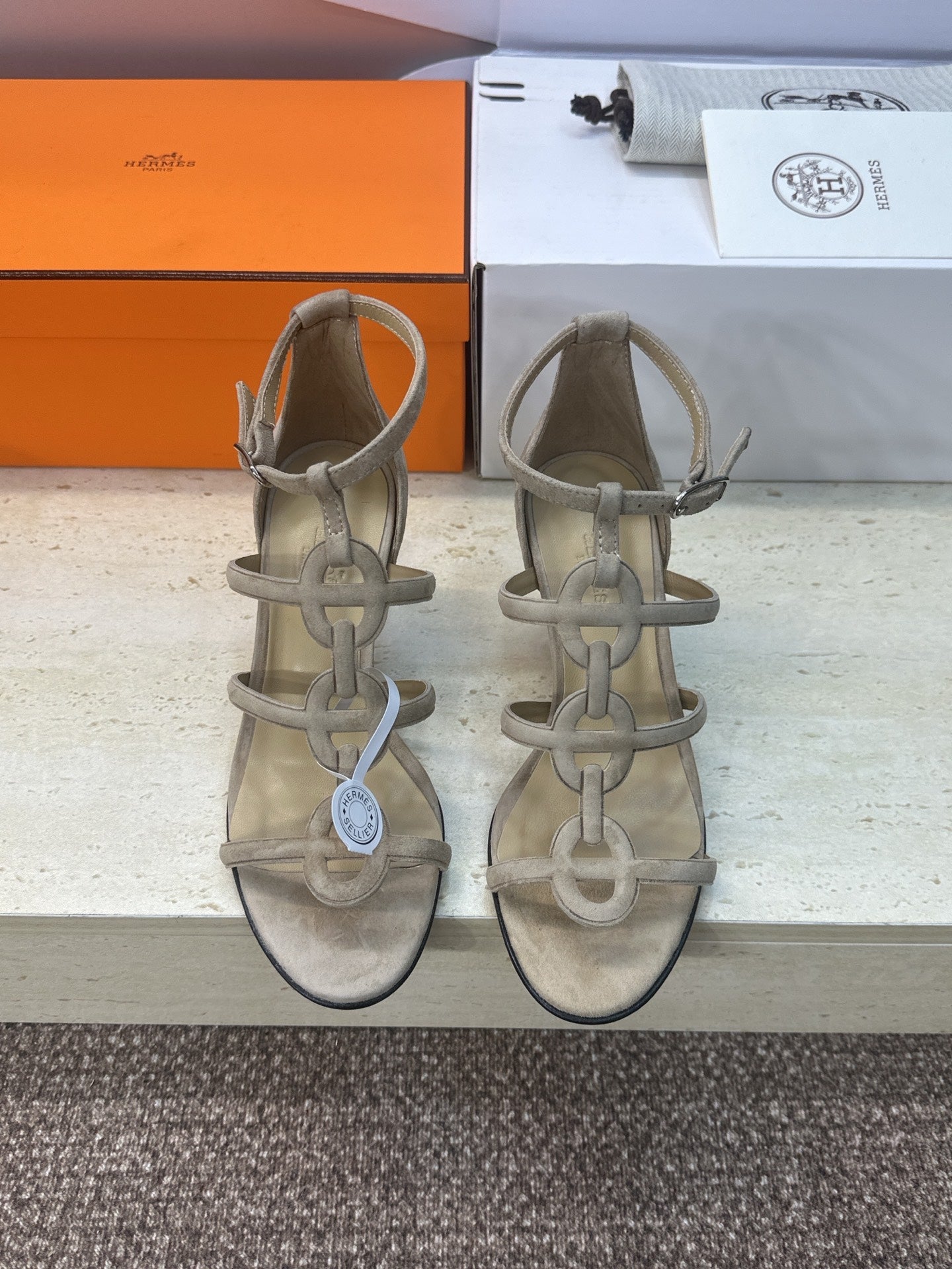 HM 26ss High Heels Sandals 70 Beige Suede 633220