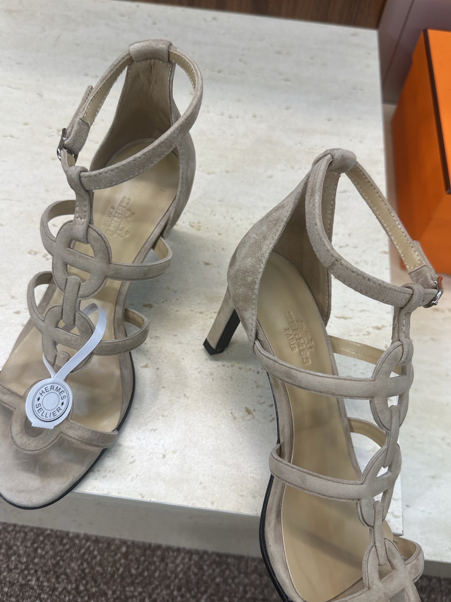 HM 26ss High Heels Sandals 70 Beige Suede 633220