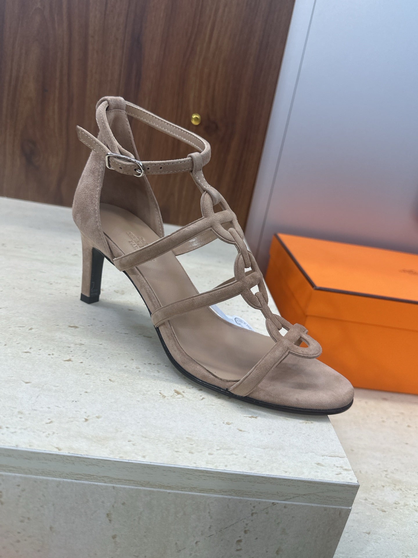 HM 26ss High Heels Sandals 70 Taupe Suede 633221