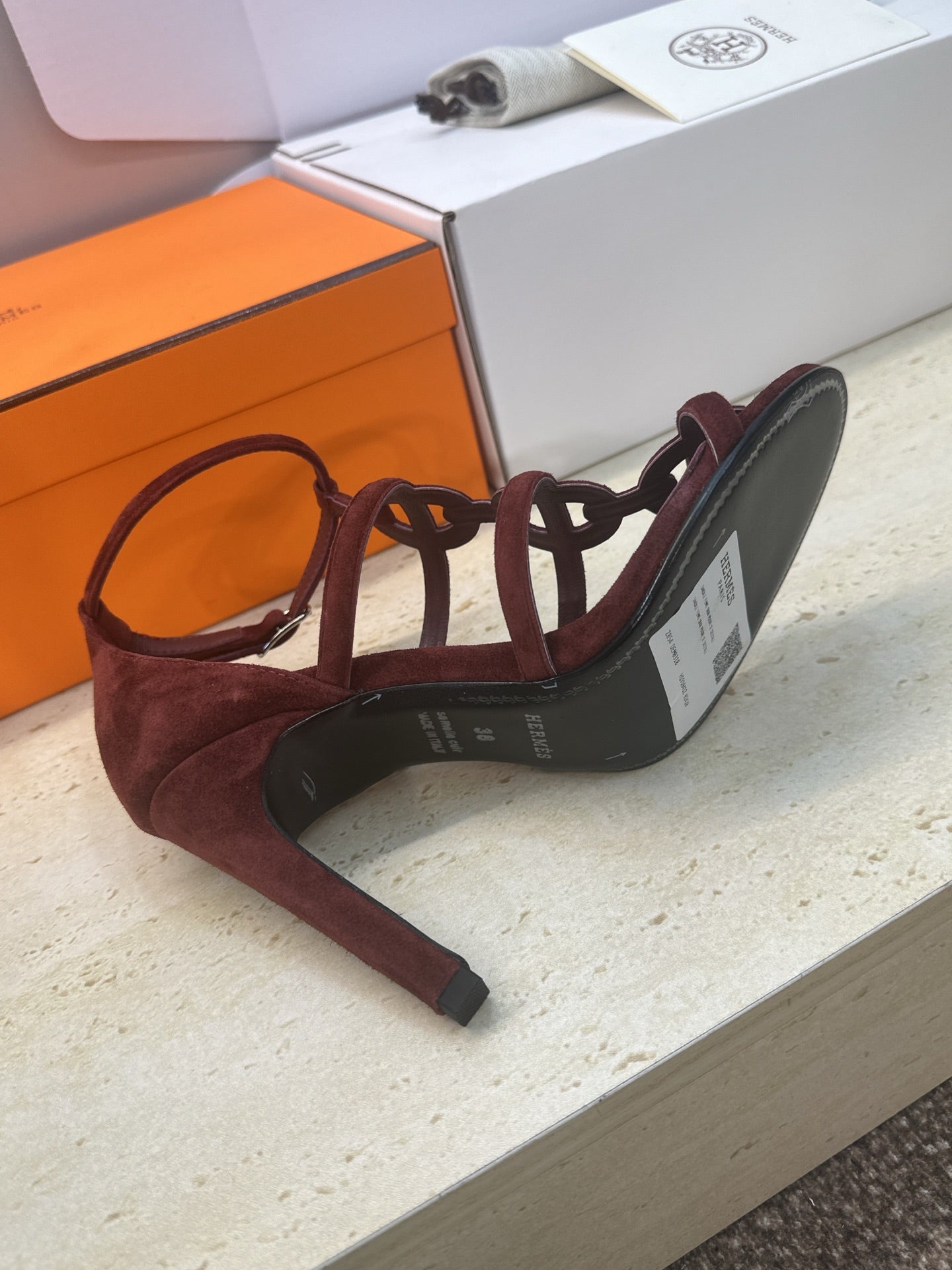 HM 26ss High Heels Sandals 95 Burgundy Suede 633223