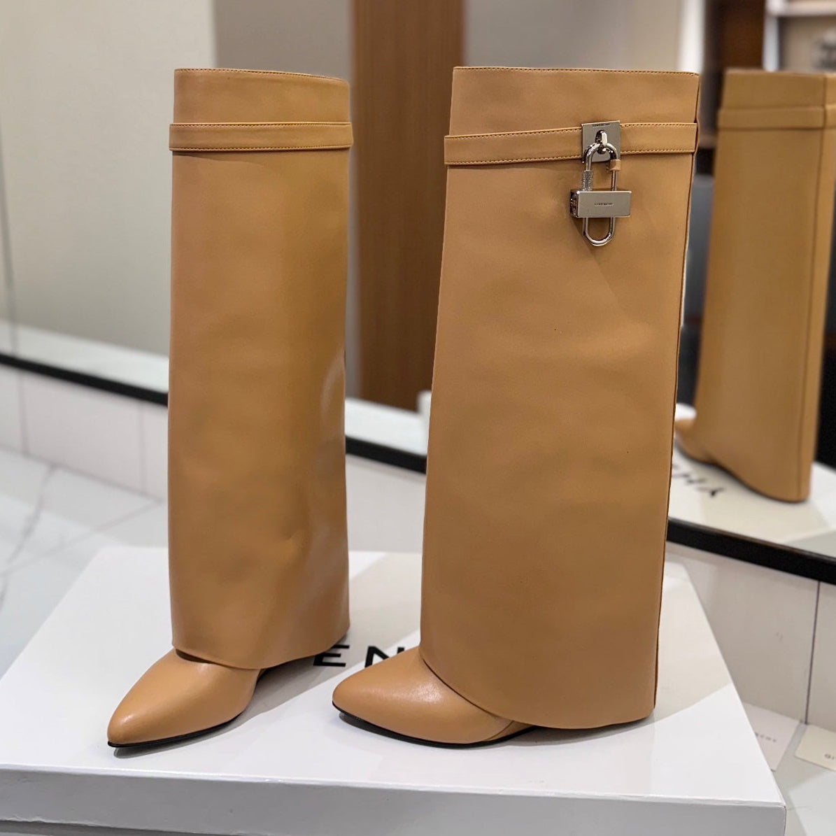 Givenchy 2025 Shark Lock High Boot Beige Calfskin