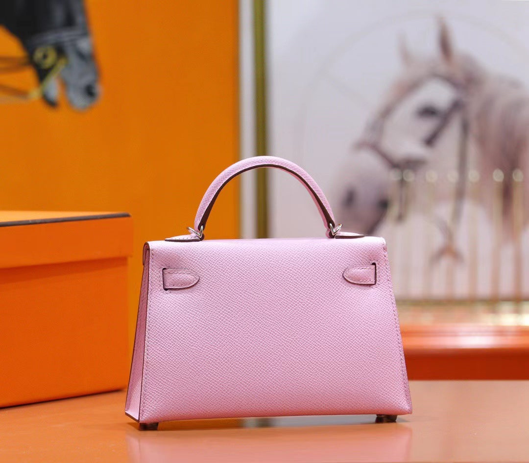HM Mini Kelly 19cm Pink Epsom Silver Hardware