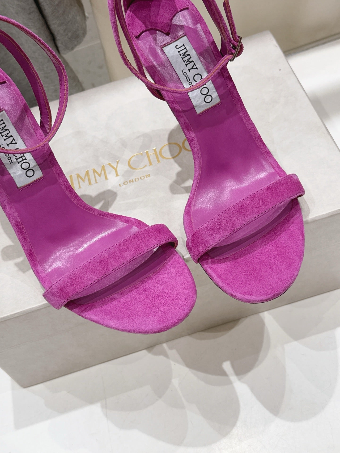 Jimmy Choo 2026 Moza Ankle-Strap Sandals 100mm Suede Sheepskin 946202