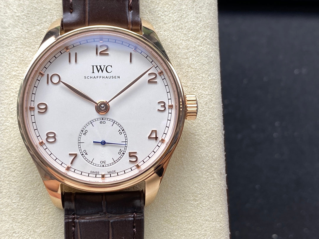 IWC Portuguese 40.4mm White Dial Pink Gold Case Crocodile Leather