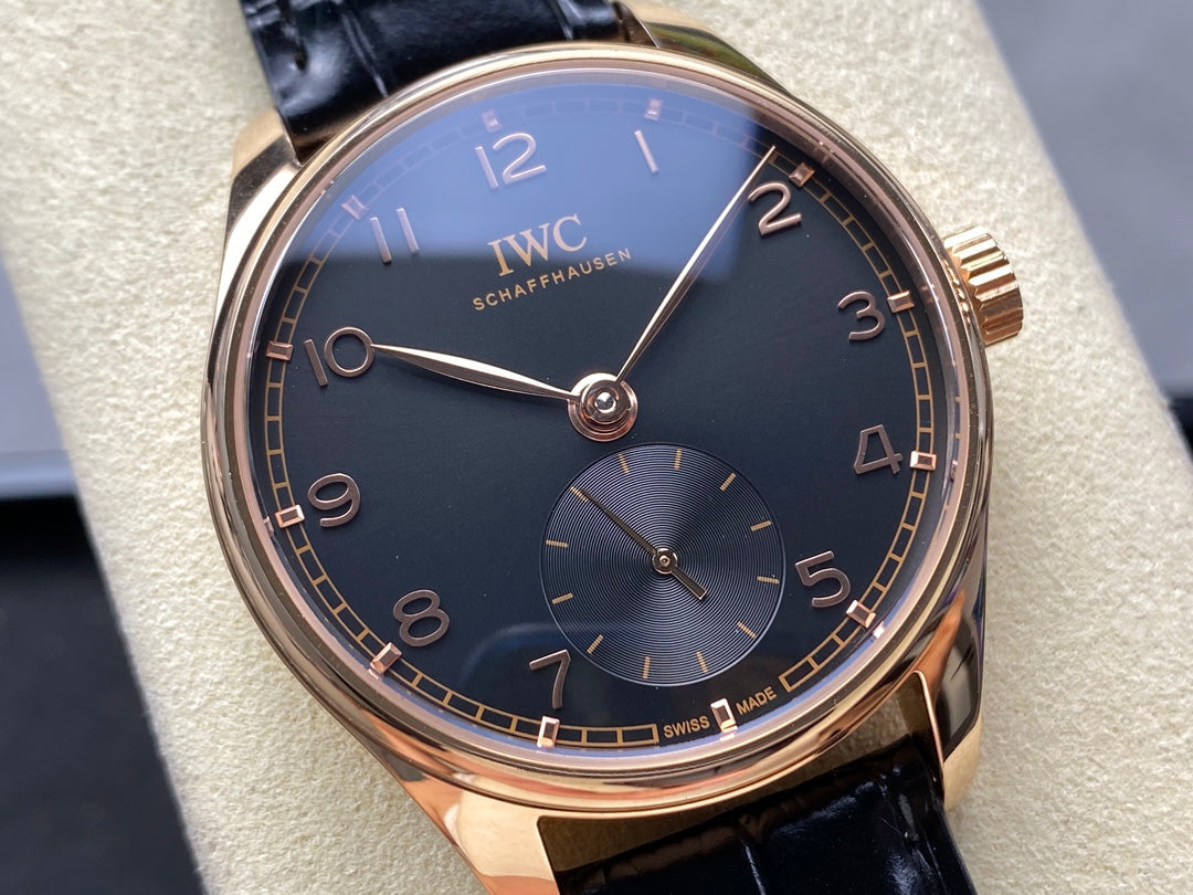 IWC Portuguese 40.4mm Black Dial Pink Gold Case Crocodile Leather