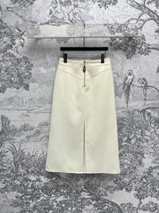 LV 25  Long Skirt Logo White Polyamide Wool