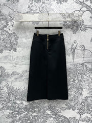 LV 25  Long Skirt Logo Black Polyamide Wool