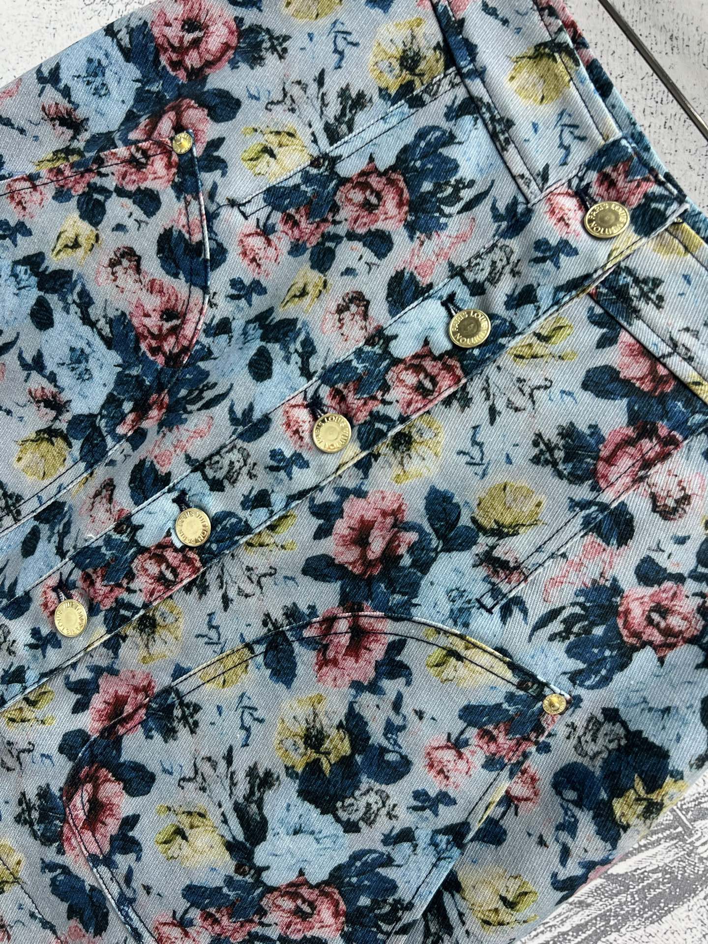 LV 25 Floral Short Skirt Multicolor Polyester