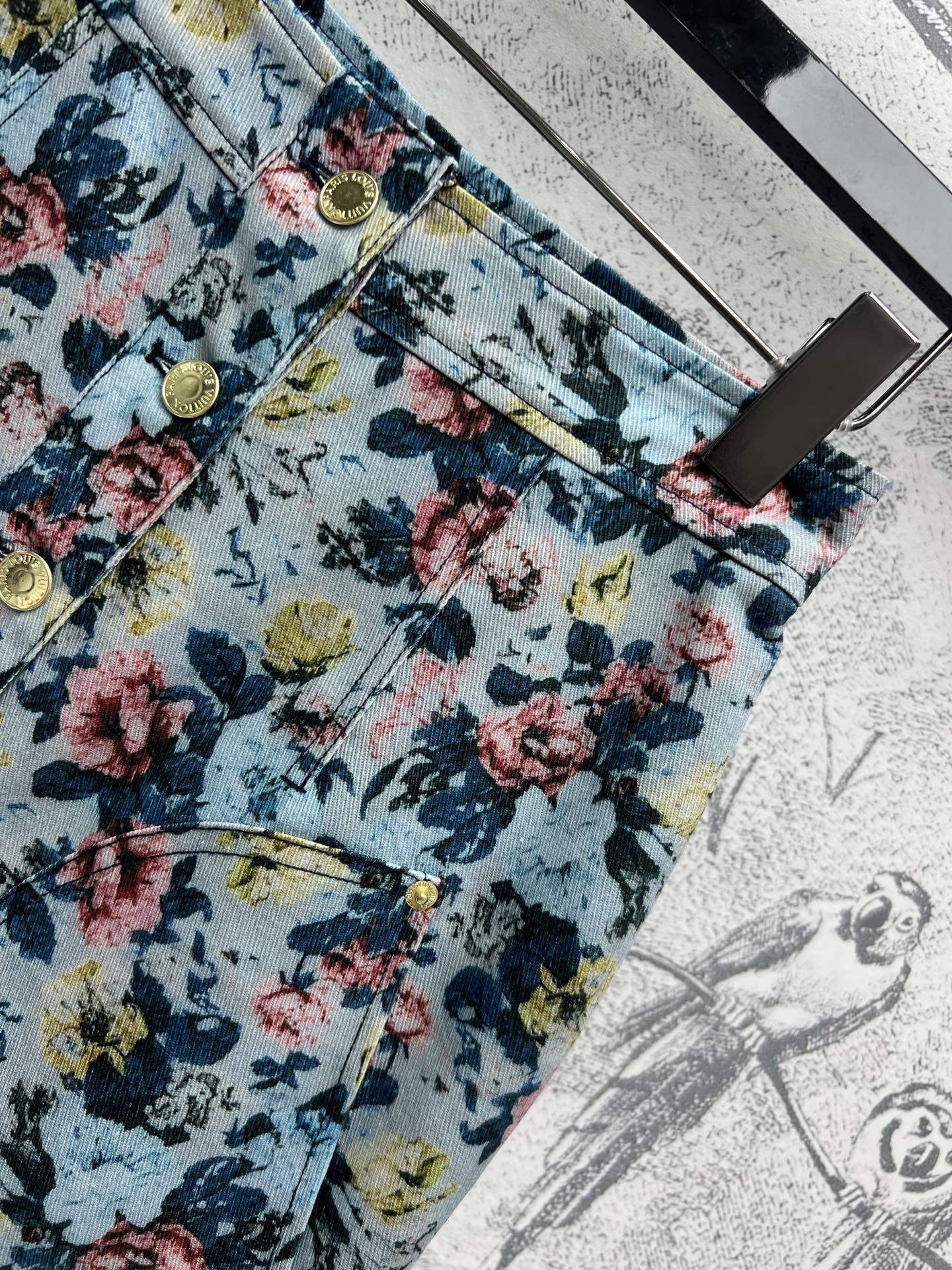 LV 25 Floral Short Skirt Multicolor Polyester