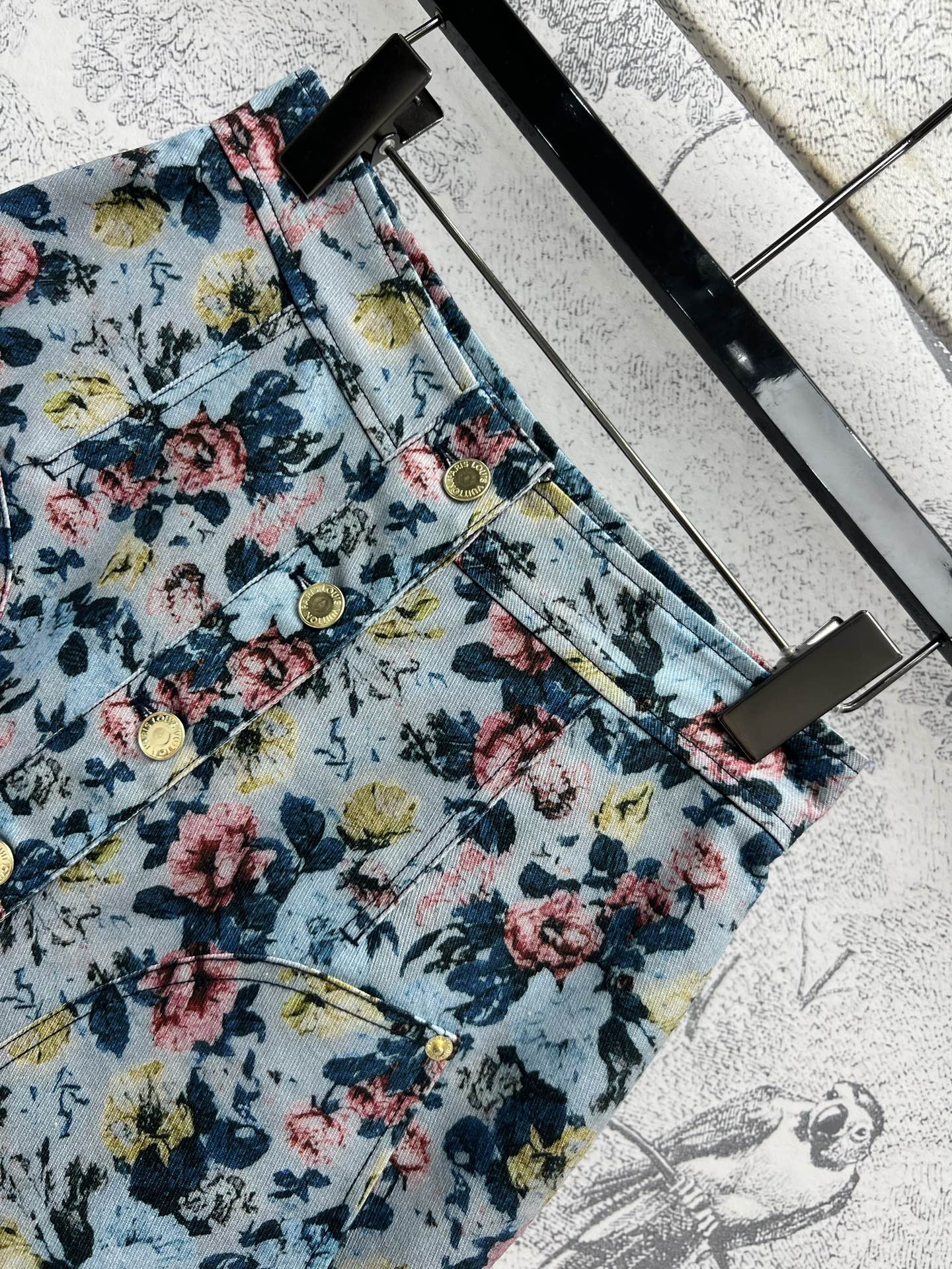 LV 25 Floral Short Skirt Multicolor Polyester