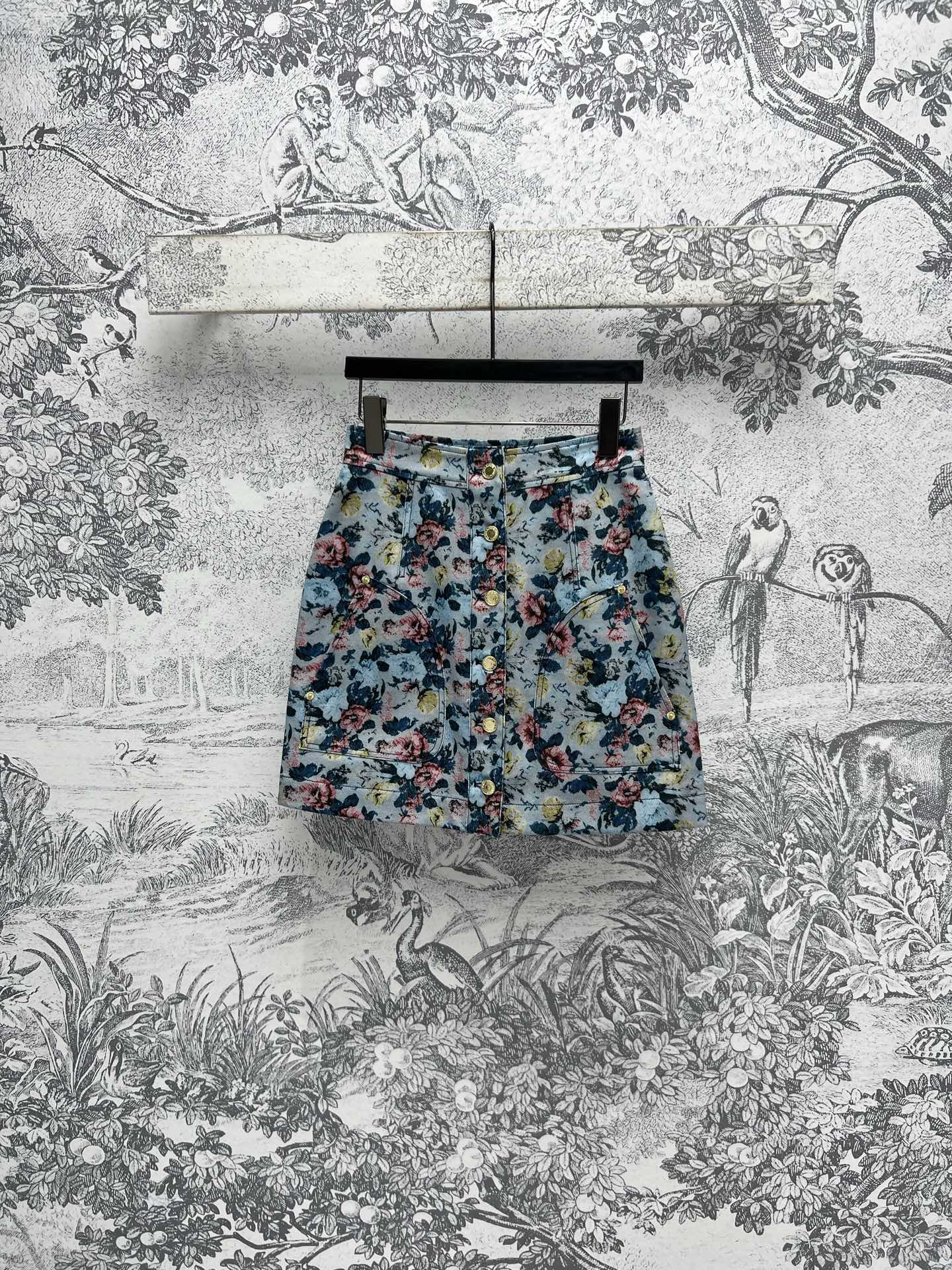 LV 25 Floral Short Skirt Multicolor Polyester