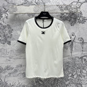 Celine 25 Embroidered Logo T-shirt White mix Black Cotton Polyester