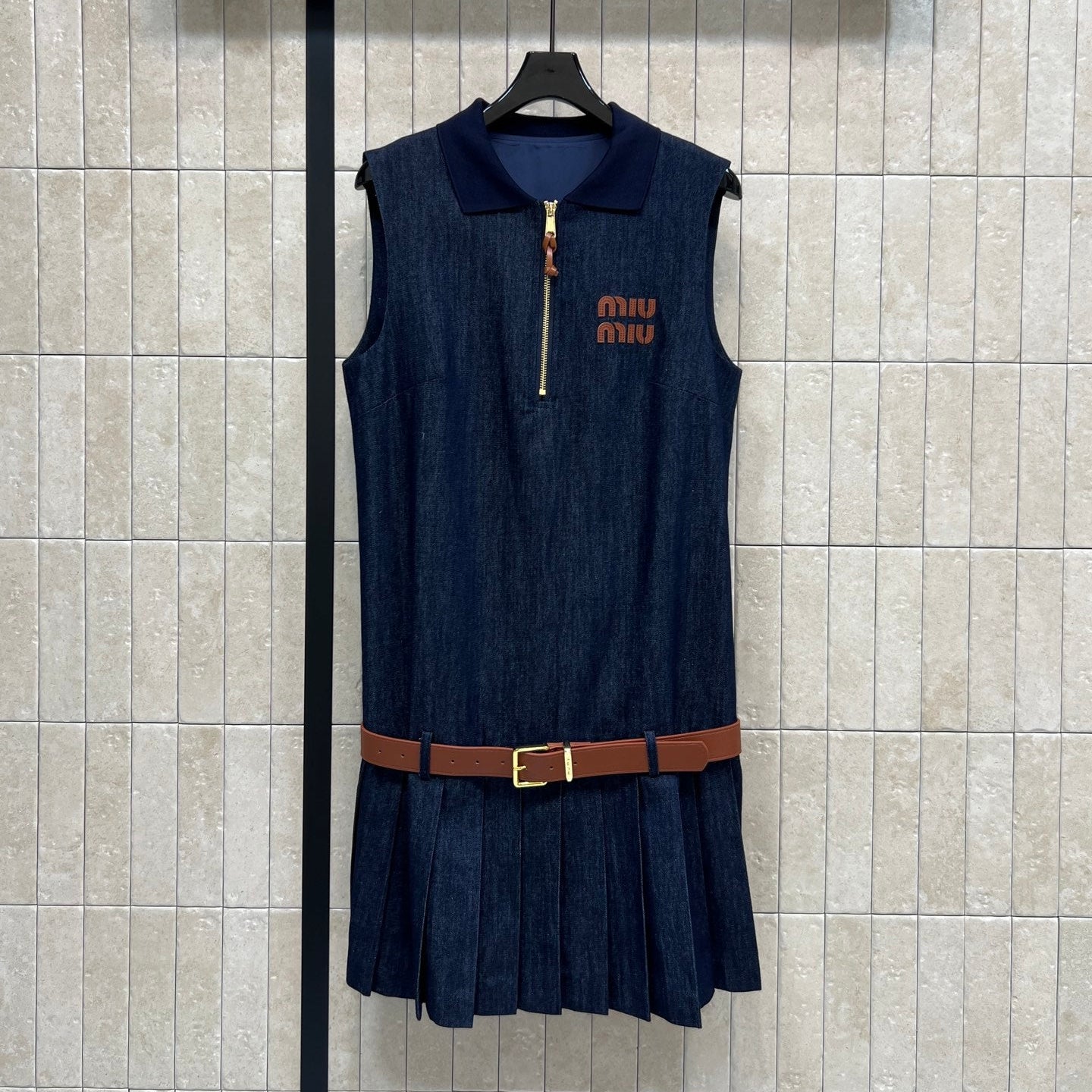 Miumiu 2026 Denim Sleeveless Dress Dark Blue Cotton 357003