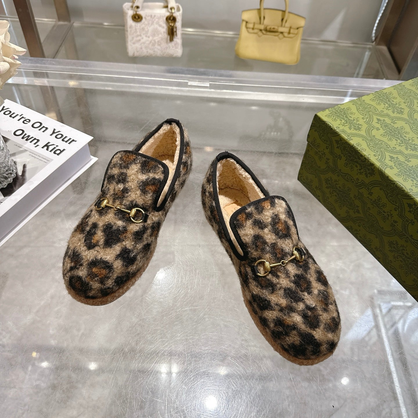 GG Horsebit Pumps Loafers Leopard Woolen 576259