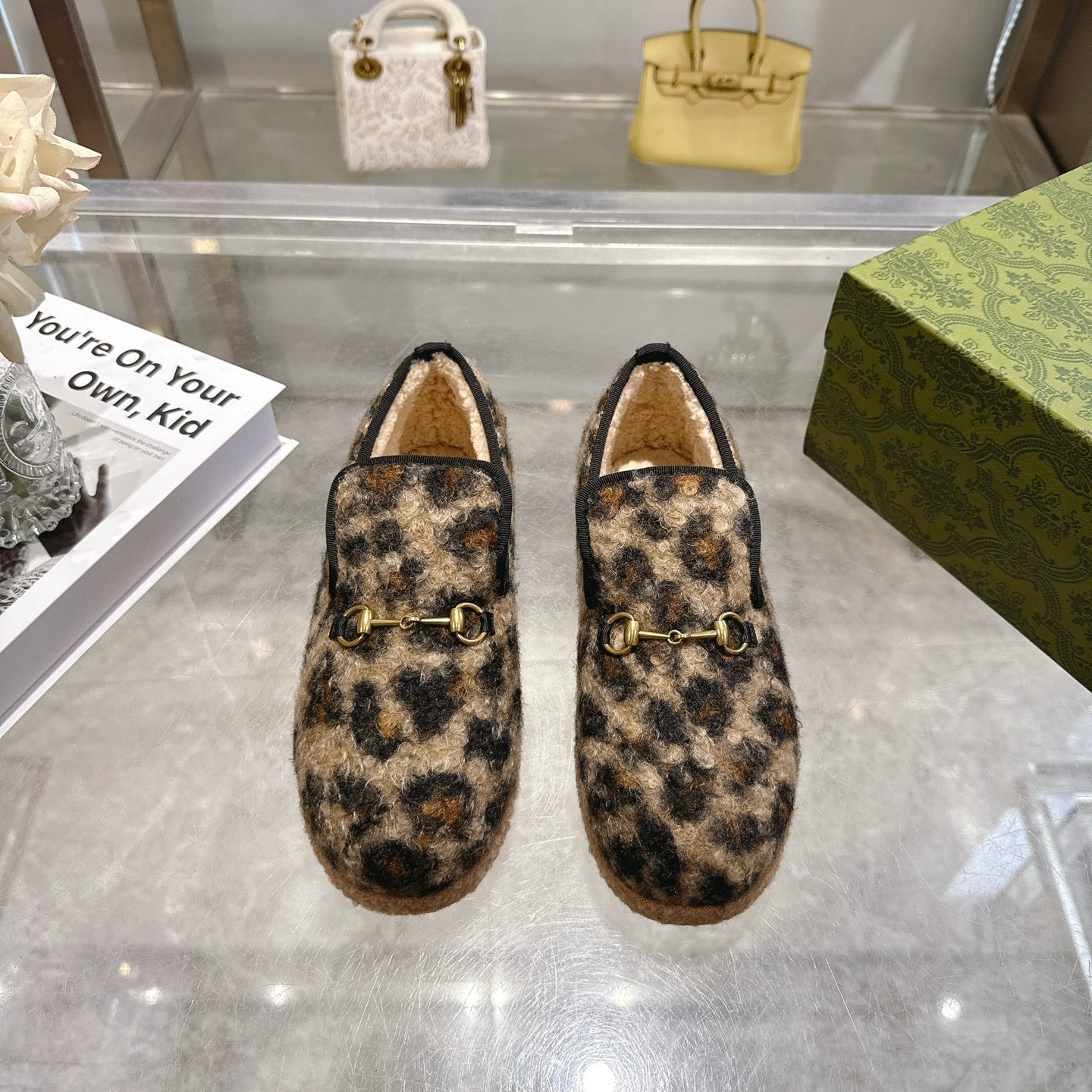 GG Horsebit Pumps Loafers Leopard Woolen 576259