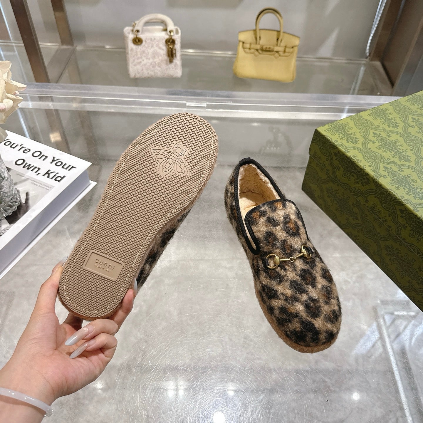 GG Horsebit Pumps Loafers Leopard Woolen 576259