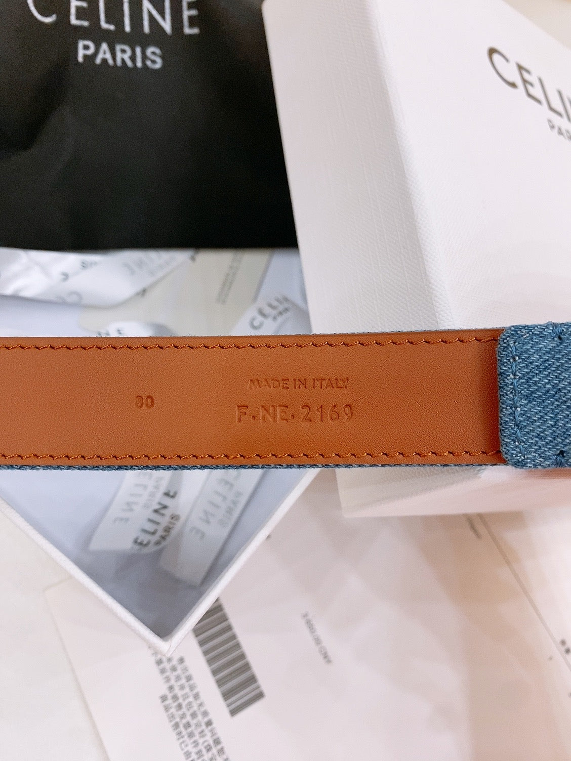 CL Gold 25mm Triomphe Enamel Blue Brown Denim Calfskin 558357