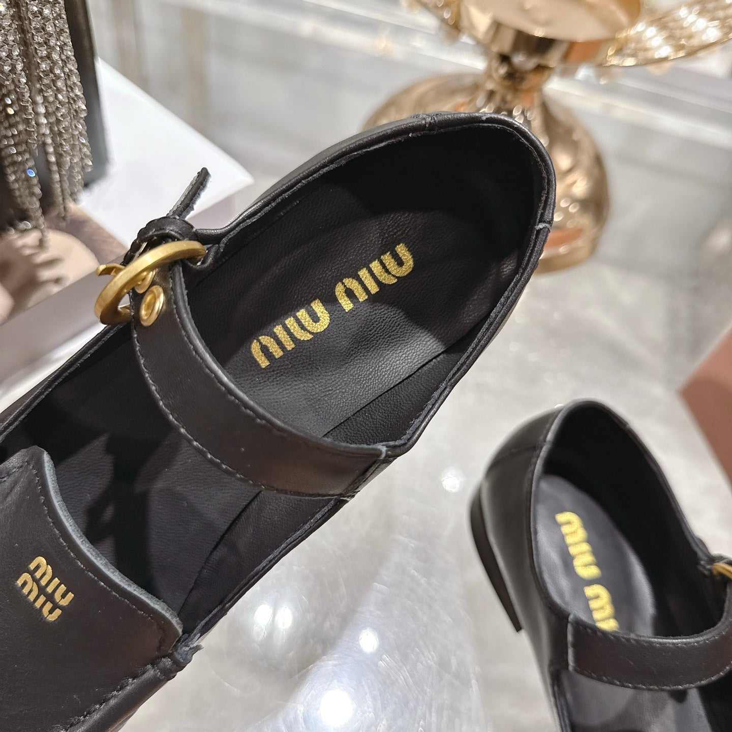 Miu Mary Jane Ballet Flats Black Leather 592041