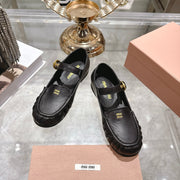 Miu Mary Jane Ballet Flats Black Leather 592041
