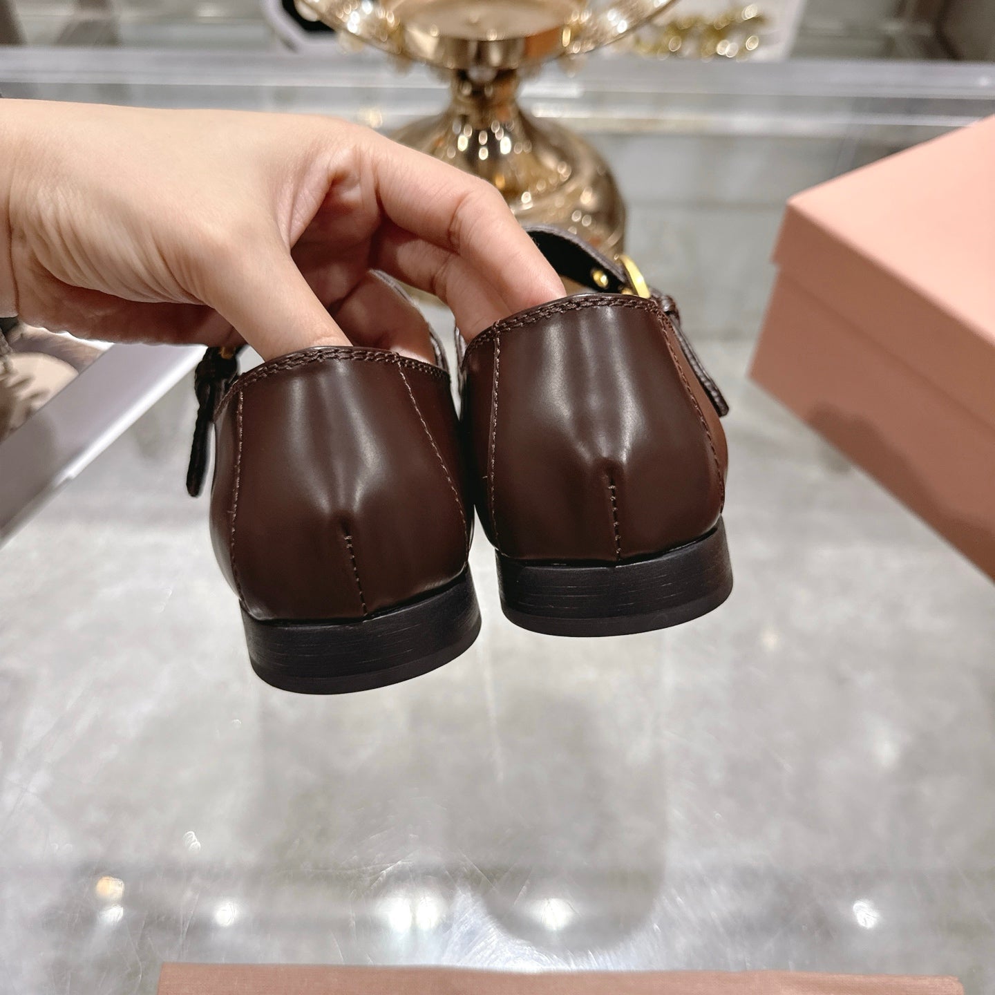 Miu Mary Jane Ballet Flats Brown Calfskin 592044