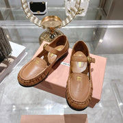 Miu Mary Jane Ballet Flats Camel Brown Calfskin 592045