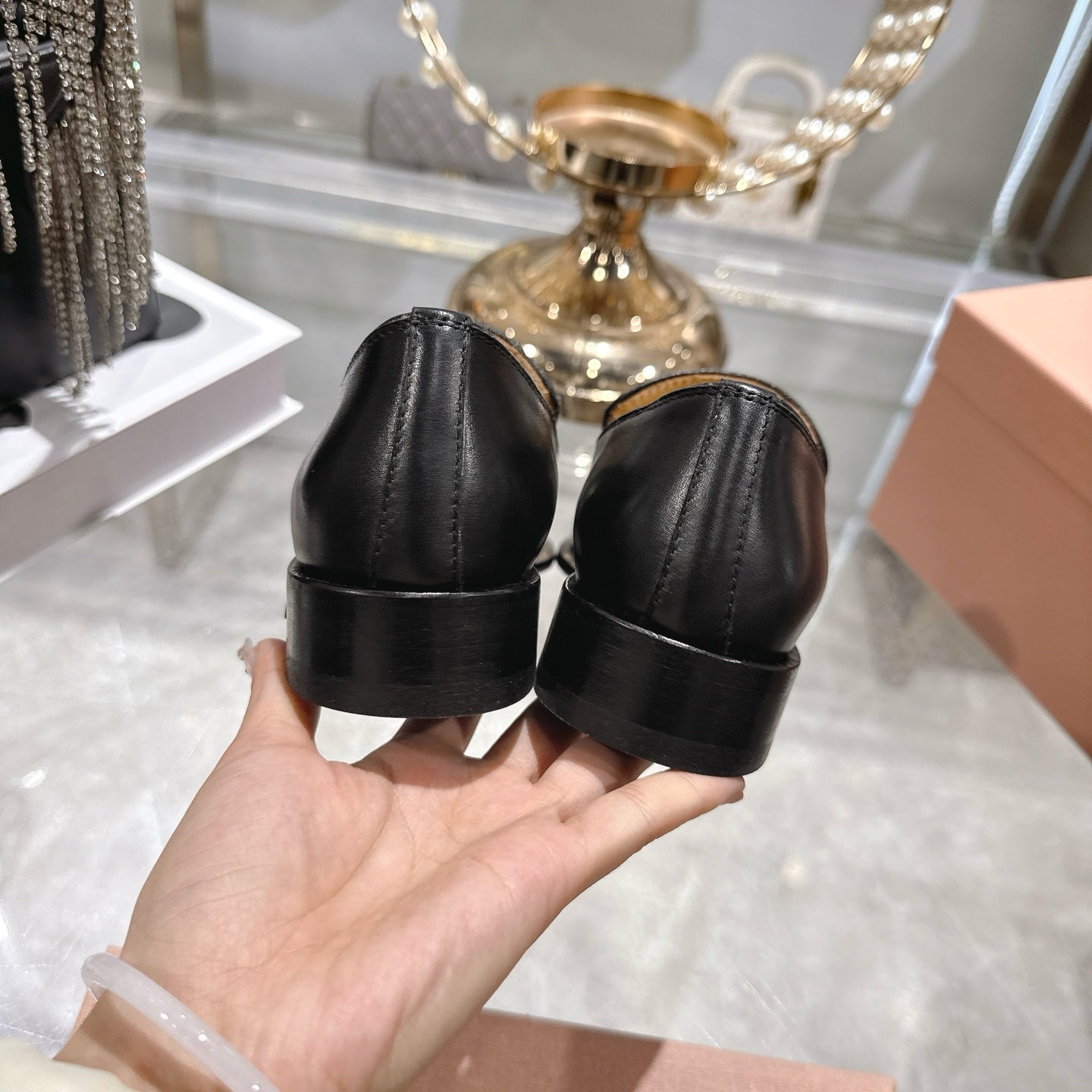 Miu Distressed Loafers Black Cowhide 592054