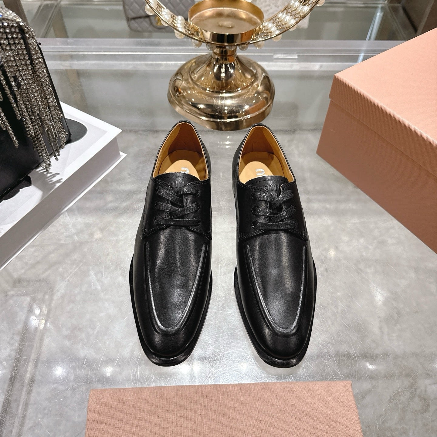 Miu Distressed Loafers Black Cowhide 592056