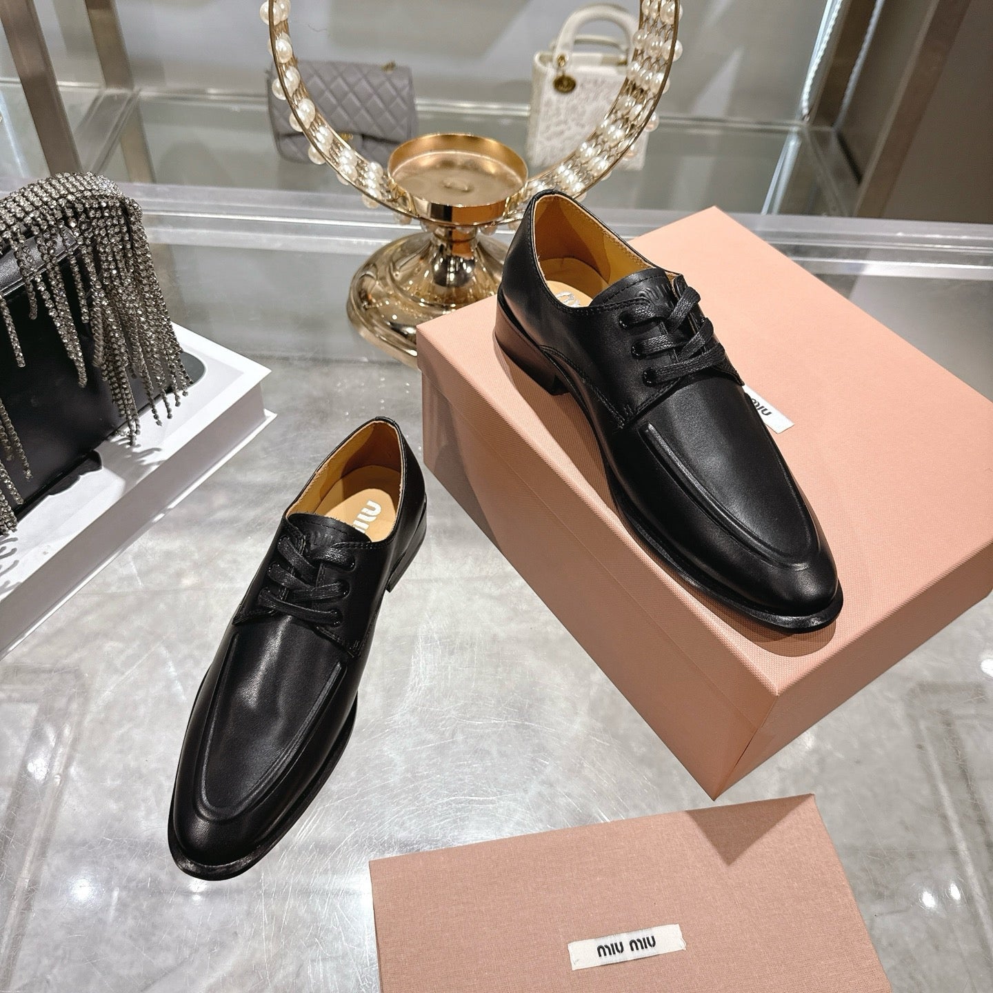 Miu Distressed Loafers Black Cowhide 592056