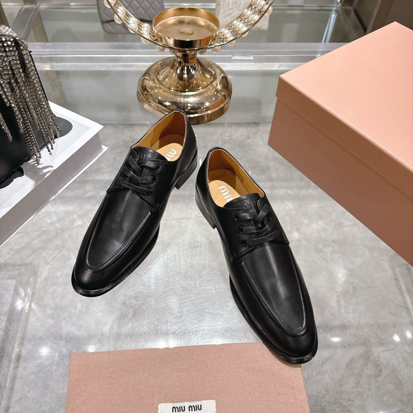 Miu Distressed Loafers Black Cowhide 592056