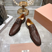 Miu Distressed Loafers  Brown Cowhide 592058