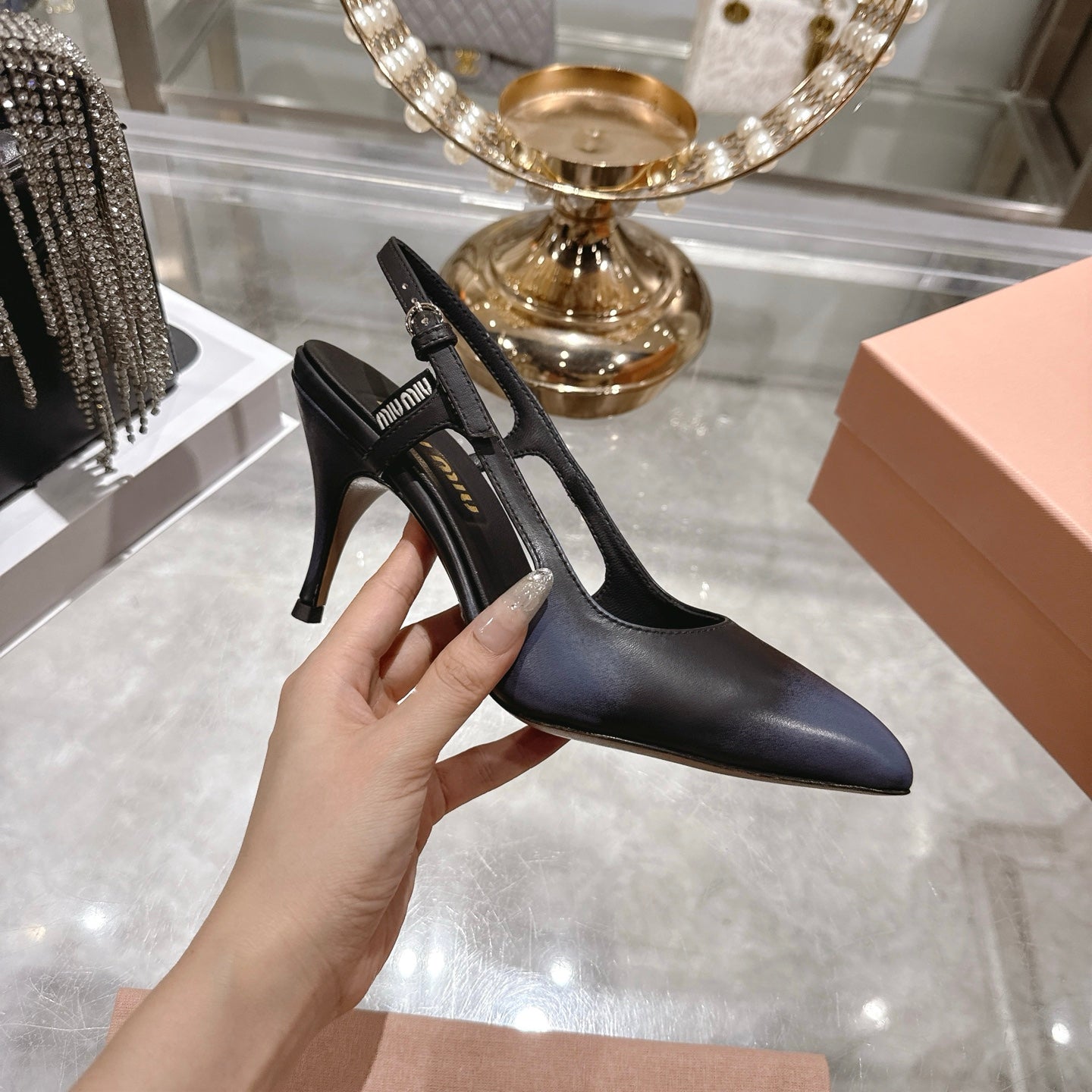 Miu 26 High Heel Slingback 75 Black Cowhide 592081