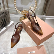 Miu 26 High Heel Slingback 75 Camel Brown Cowhide 592083